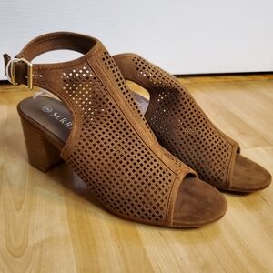 Serra Brown Open Peep Toe Heeled Bootie Sandals. Size 9. NWT. #SW